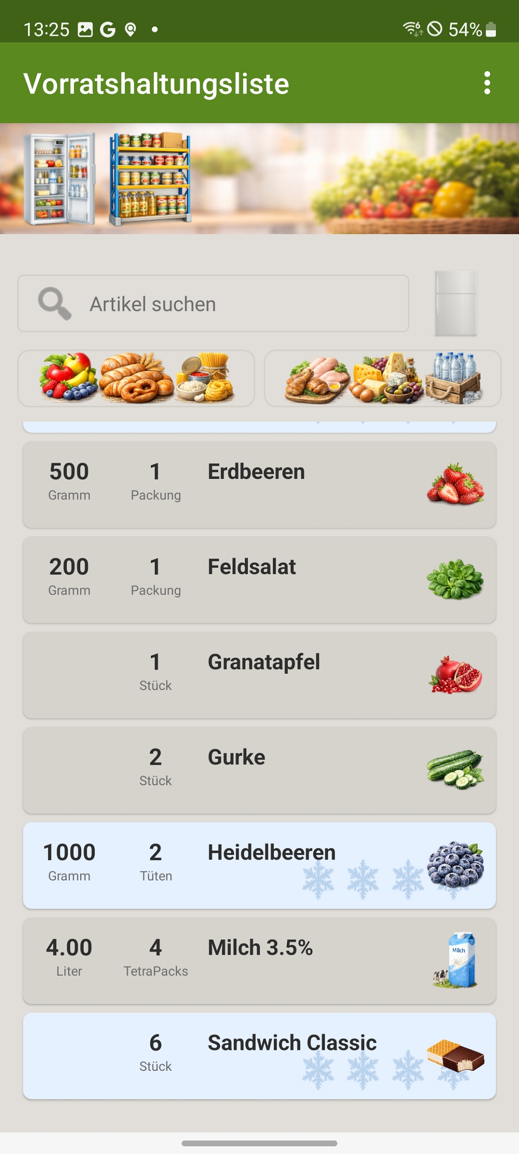 Vorratshaltung der App